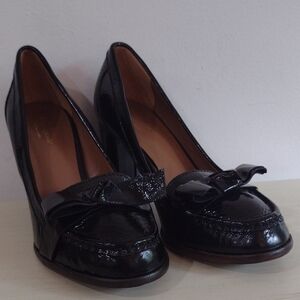 Kate Spade Black Patent Leather High Heel Loafers Size 7